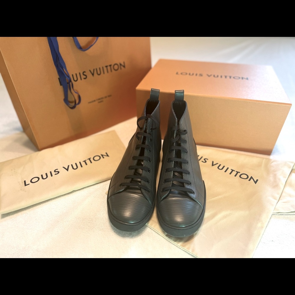 Louis Vuitton Mens Epi Match Up Dark Grey Leather Sneakers Size UK 7 US 8.5